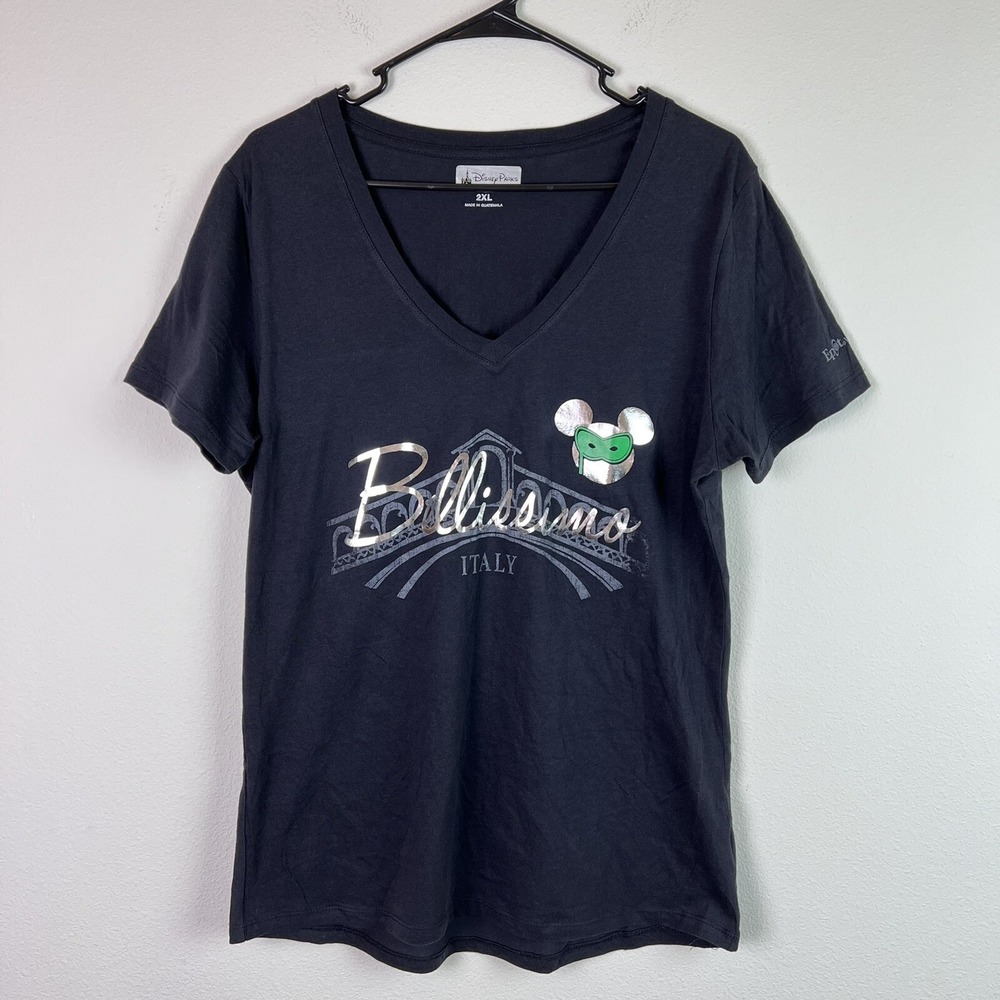 Disney‎ Epcot Italy Collectible T-shirt, Metallic and Black, Women's 2XL, V Neck